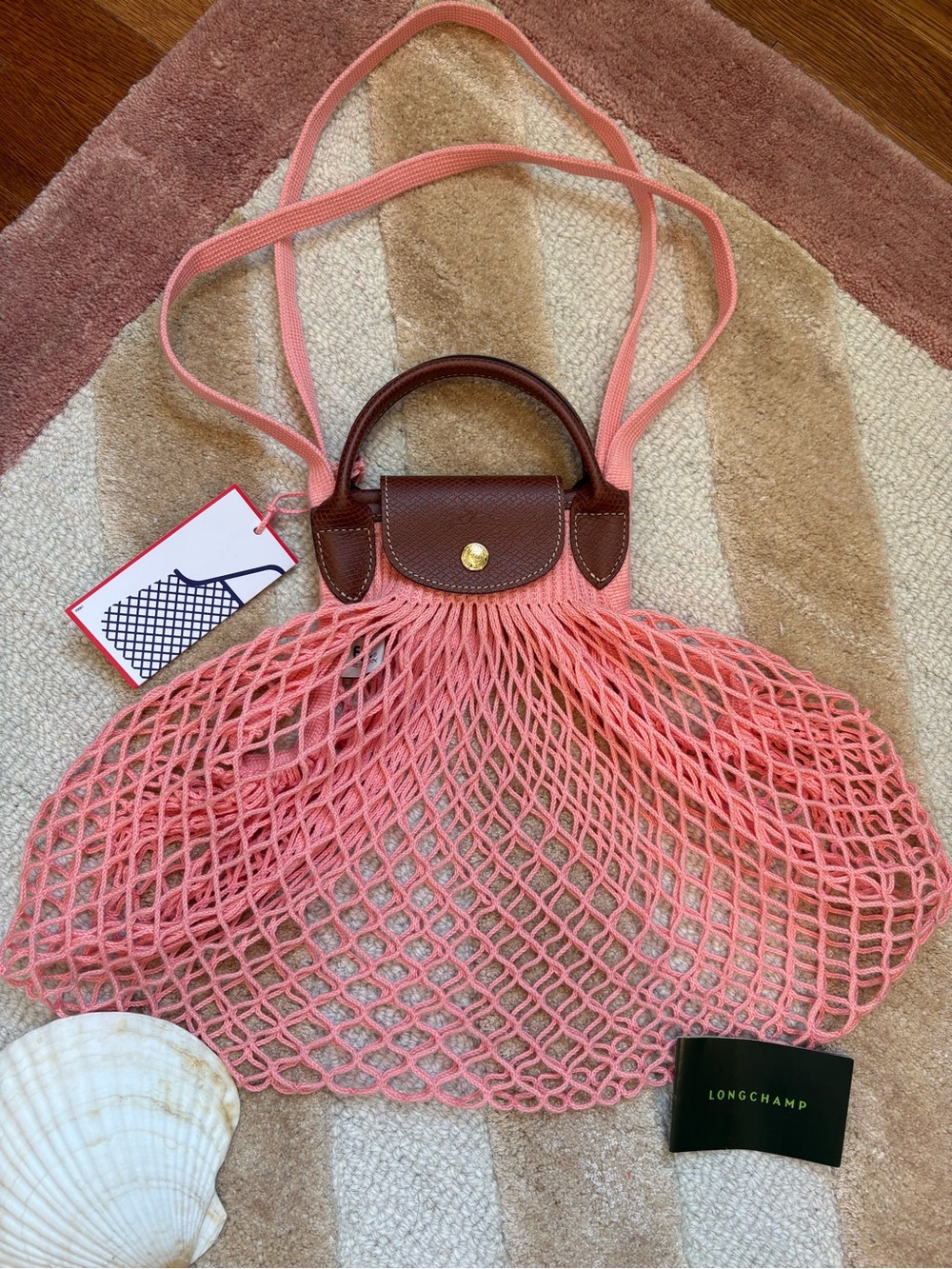 Longchamp Coral Pink Filet Mesh Bag